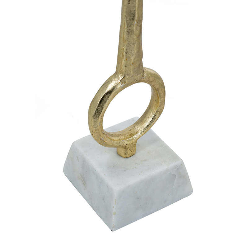 S/3 Gold Metal Pillar Holders With White Marble Base And Open Ring Accent