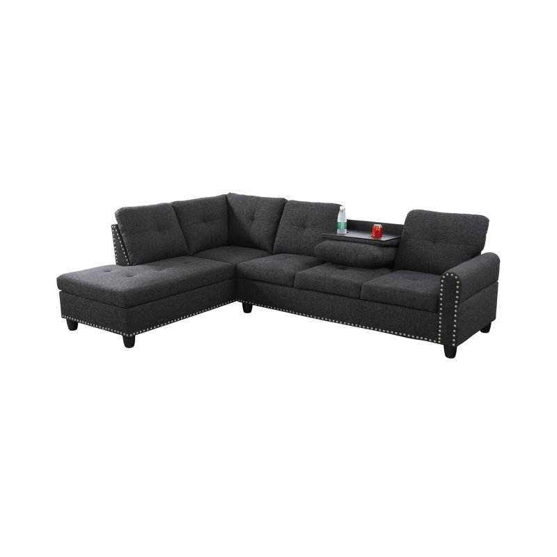 Budapest 97.5'' Wide L Shape Corner Sectional, Dark Grey Linen Blend, Left Hand Facing