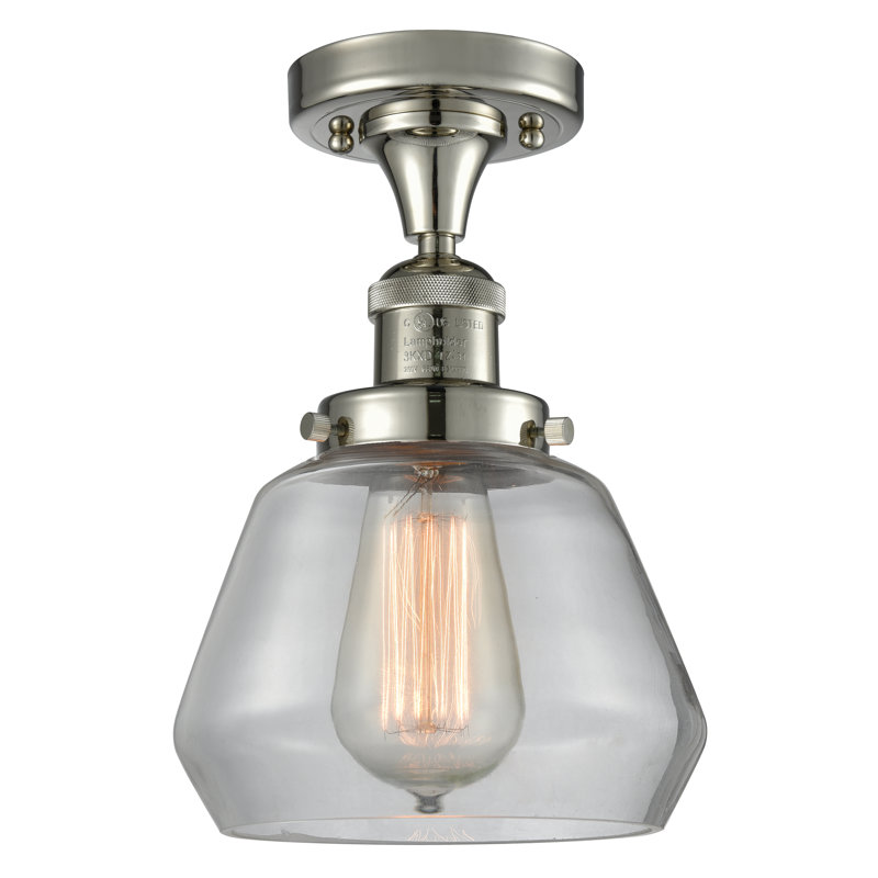 Argueta Glass Semi Flush Mount, 6 Watt Vinage LED Bulb, Clear, Polished Nickel
