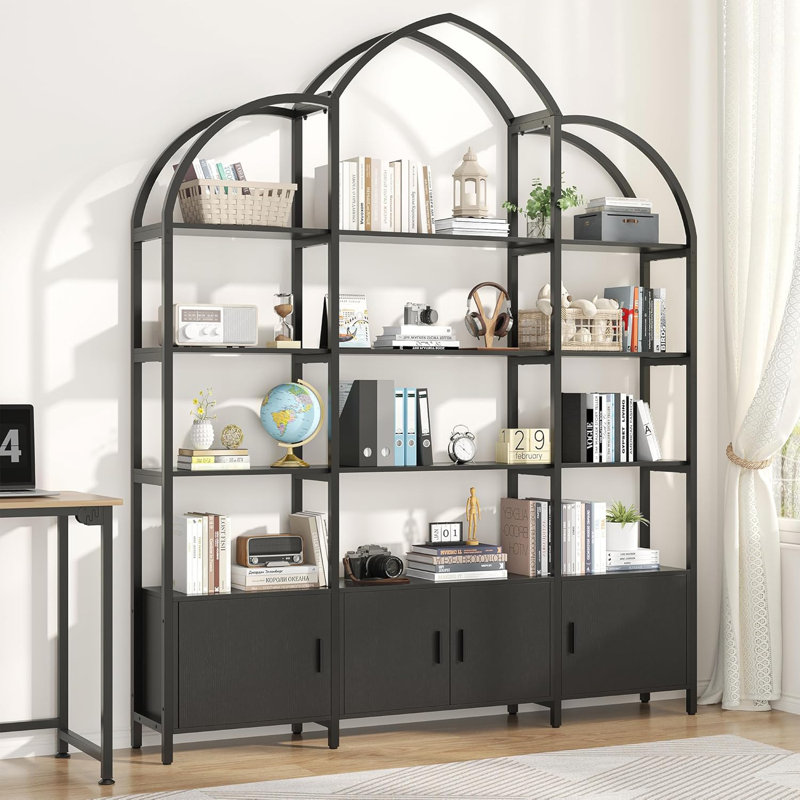 Arched Bookshelves and Bookcases: Triple Wide 5-Tier Large Open Bookshelf, Black