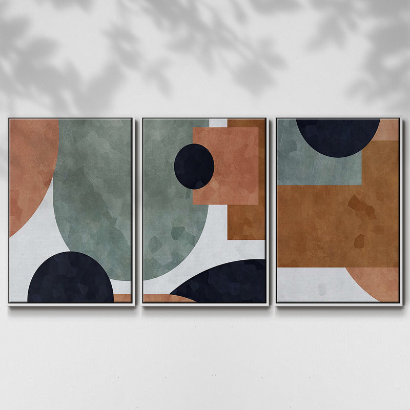 «Abstract Of Shapes I», ensemble de 3 toiles encadrées, Blanc, H 27 po x l 54 po