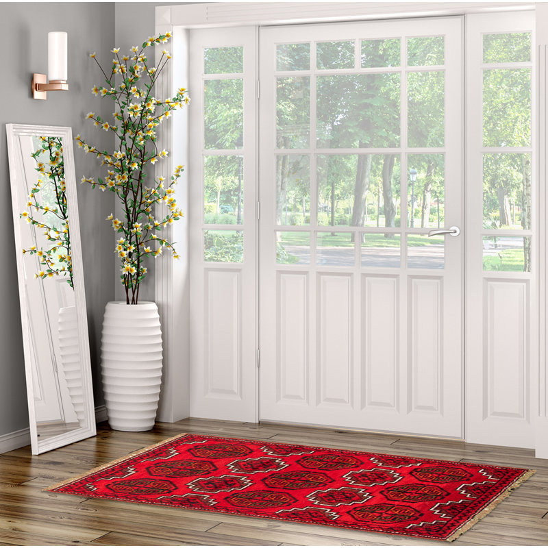 Tapis décoratif en laine de conception unique noué à la main new age esari turkman rouge 3 pi 5 po x 5 pi 3 po