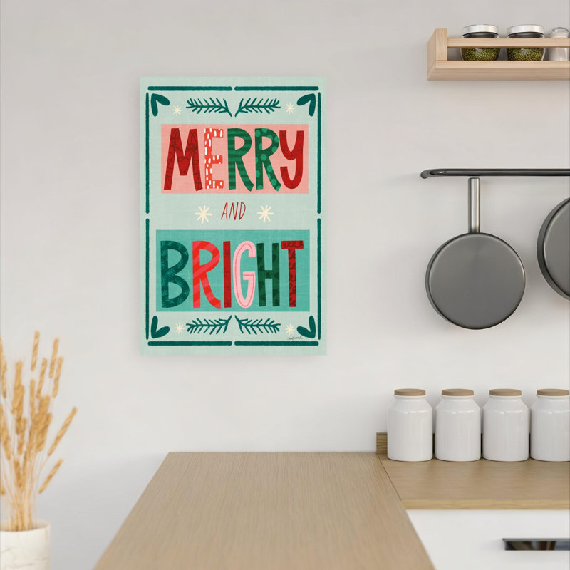 Happy Holly Days Merry And Bright Abstract Contemporary Winter Wall Art Print 1 Piece Wrapped Canvas Wall Art