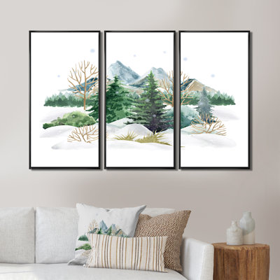 Winter Forest Landscape Nature Scene - Country, ensemble d'art mural sur toile encadré de 3