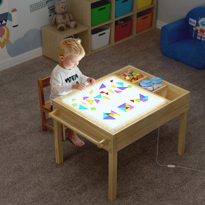 Light Table for Kids, 3-in-1 Kids Activity Table with Storage, LED Sensory, Building Brick & Art Station with Paper Roll Holder for Ages 3+
