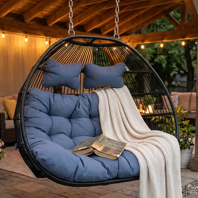 Fauteuil à suspendre en osier pour 2 personnes avec coussin Hickey