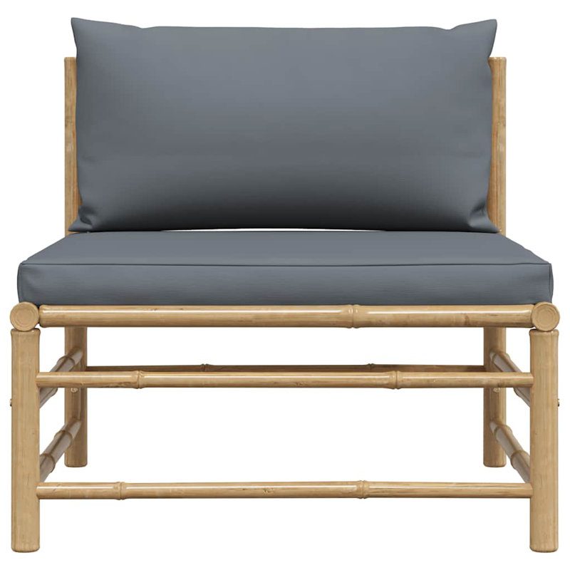 Canapé central modulaire d'extérieur en bambou gris moyen avec coussin en polyester