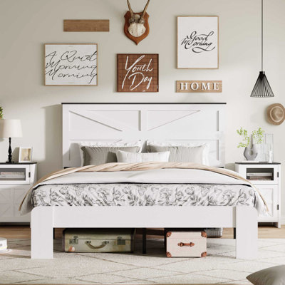 Élégant cadre de grand lit avec tête de lit, grand rangement sous le lit, conception silencieuse et assemblage facile, aucun sommier tapissier requis