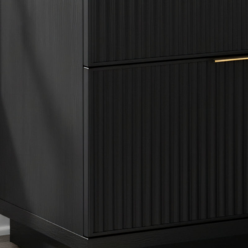 Table de chevet noire à double tiroir encastrée avec port de charge USB; Unité de rangement de chevet multifonctionnelle pour les chambres à coucher.
