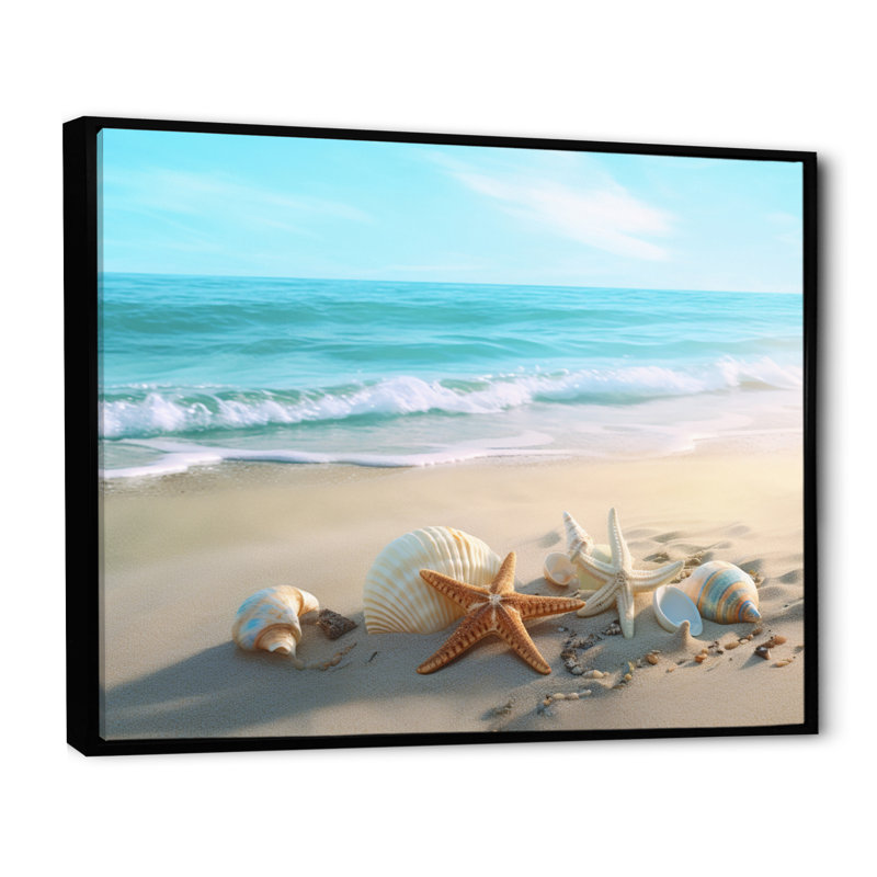 Bord de mer côtier - plage moderne, art mural, H 34 po x l 44 po x P 1,5 po, Cadre flottant noir