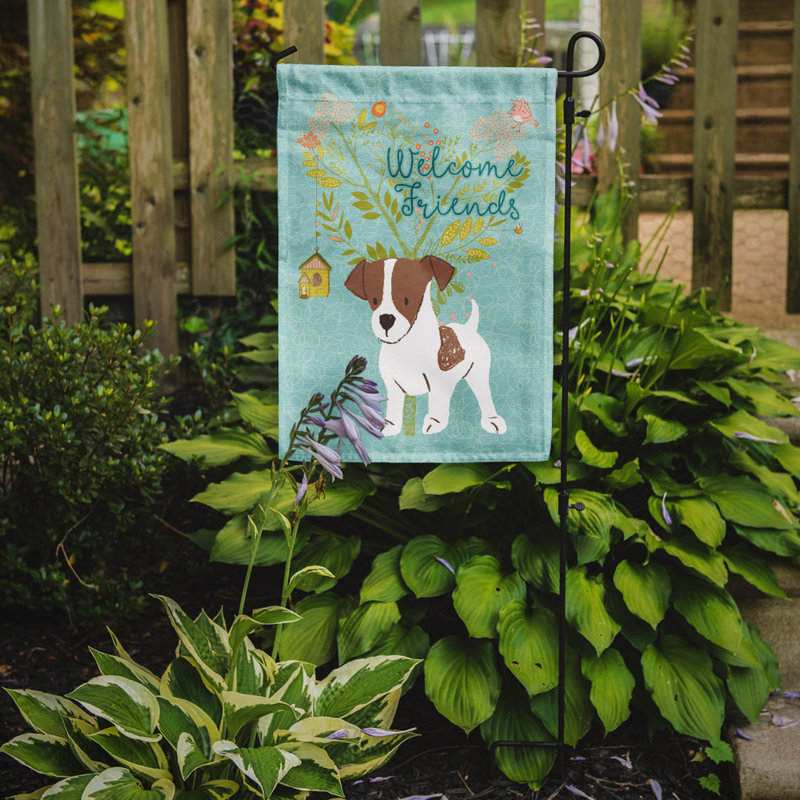 « welcome », un polyester de 2 côtés en polyester de 15 x 11 po drapeau de jardin, Jack Russell brun