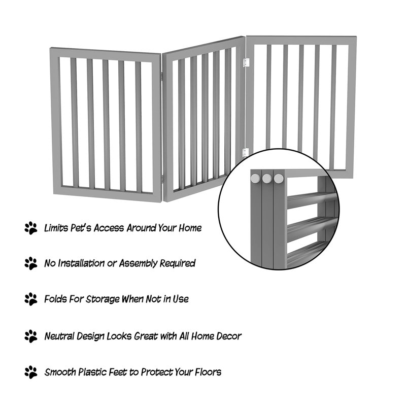 Barrière pliante pour chien à 3 panneaux pour escaliers ou portes, Gris