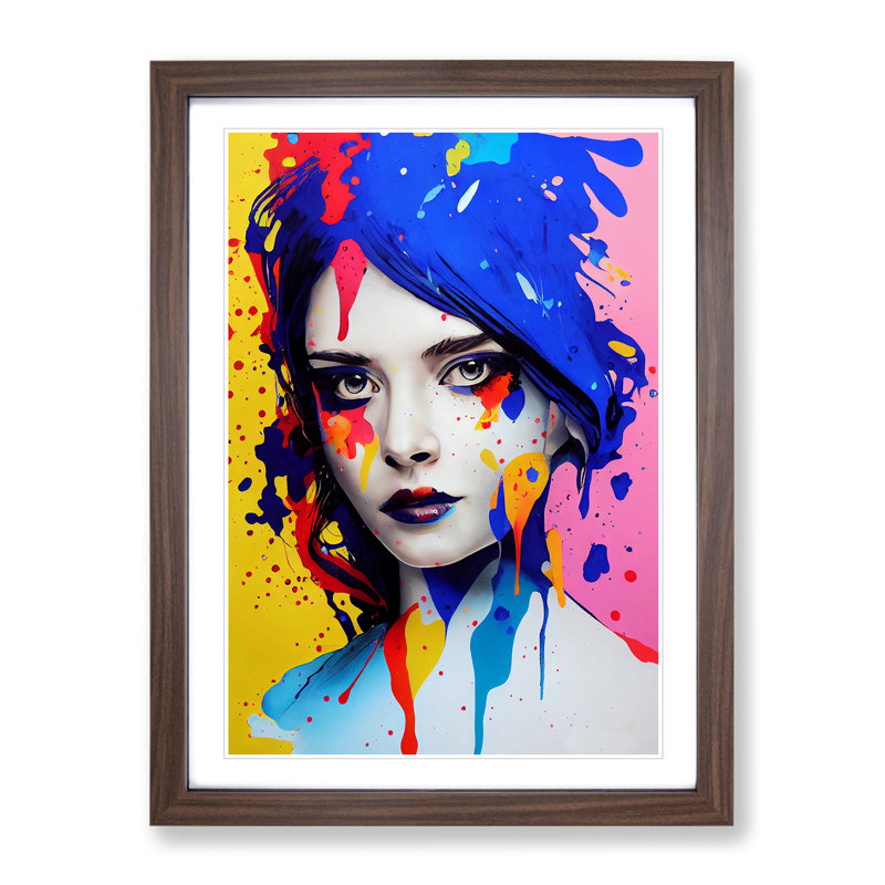 Paint Splashed Woman - Single Picture Frame Painting, 34cm H x 25cm W x 2cm D, Walnut