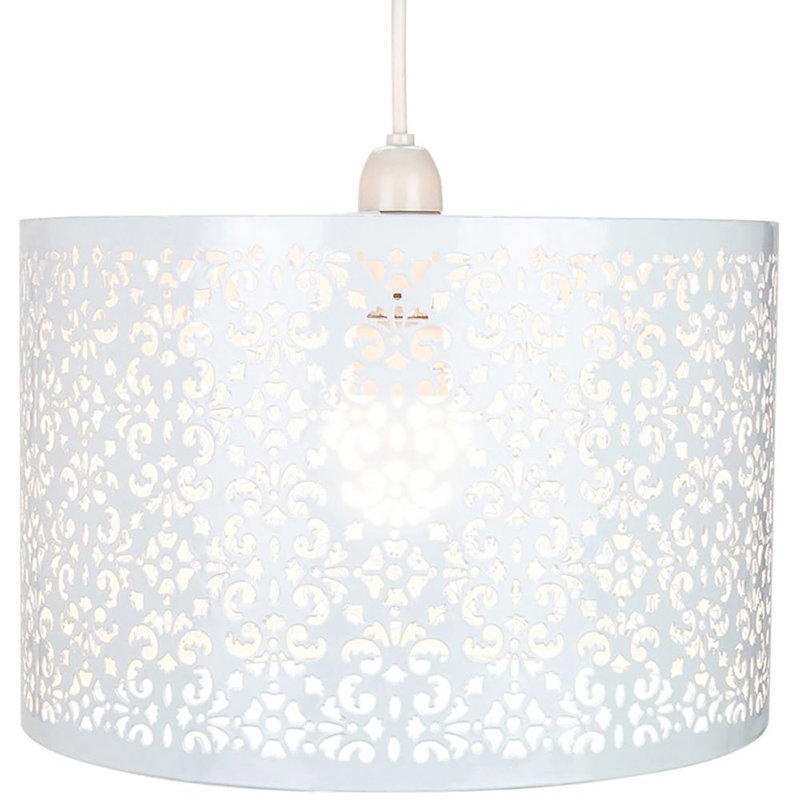 Marrakech Designed Pendant Light Shade with Floral Decoration, White, 19cm H x 29cm W x 29cm D