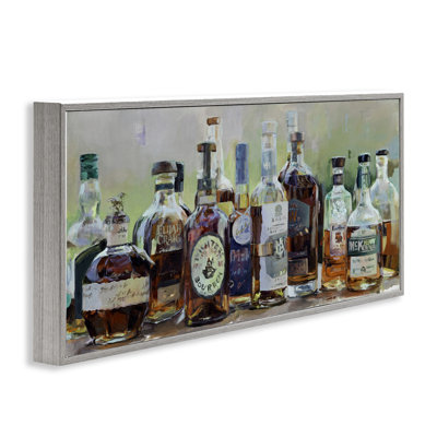 Giclée encadrée de bouteilles de whisky rétro, design par Marilyn Hageman