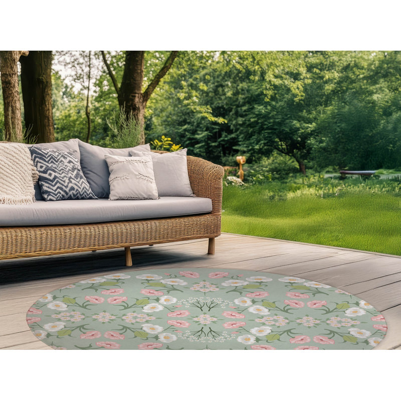 May Flowers Outdoor Rug, Round 5'