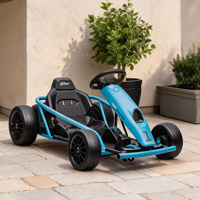 Kart de dérive bleu foncé avec moteur 24 V et roues tout-terrain pour les enfants de 8 à 12 ans