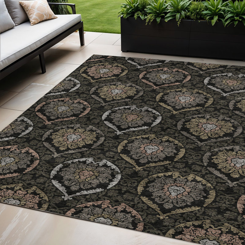 Tapis intérieur lavable à médaillon gris 5 pi x 8 pi
