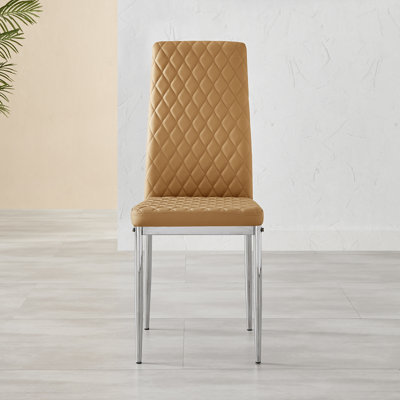 Morgan Hatched Faux Leather Sleek Metal Leg Luxury Dining Chairs