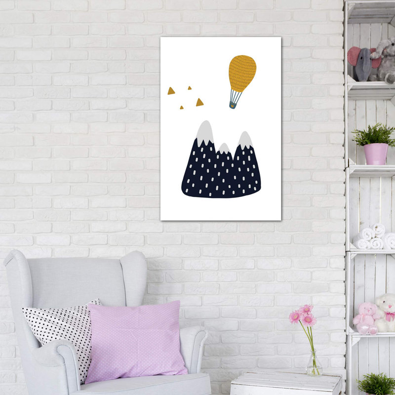«Little Explorer Mountains Balloon», reproduction d'impression, H 48 po x l 32 po x P 1,5 po, Toile tendue, Pas de tapis