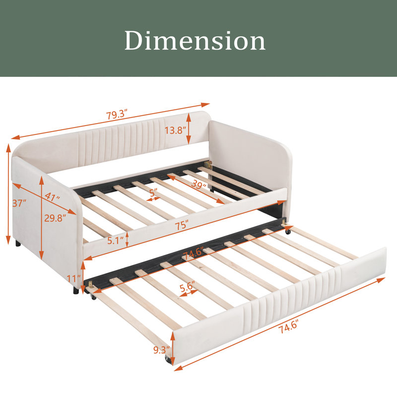 Lit de jour simple avec couchette Charie, Beige
