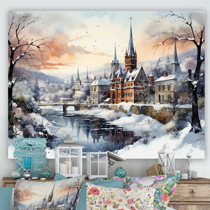«Wonderful Castle Winter At Christmas - Winter Landscape», art mural, Toile tendue, H 34 po x l 44 po x P 1,5 po