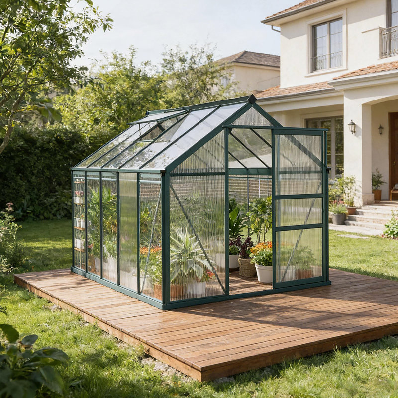 Serre de plain-pied, serre d'extérieur en métal, Vert foncé, H 79,3 po x l 122,8 po x P 74,8 po