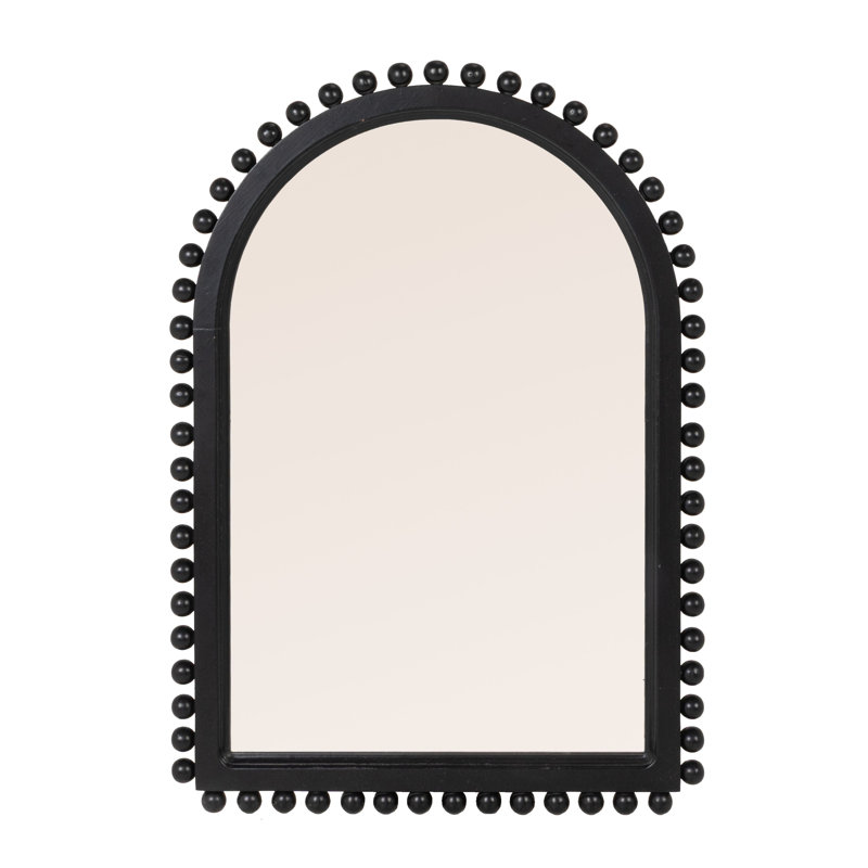 Wood Ball Framed Arched Wall Mirror, Black, 34" x 24"