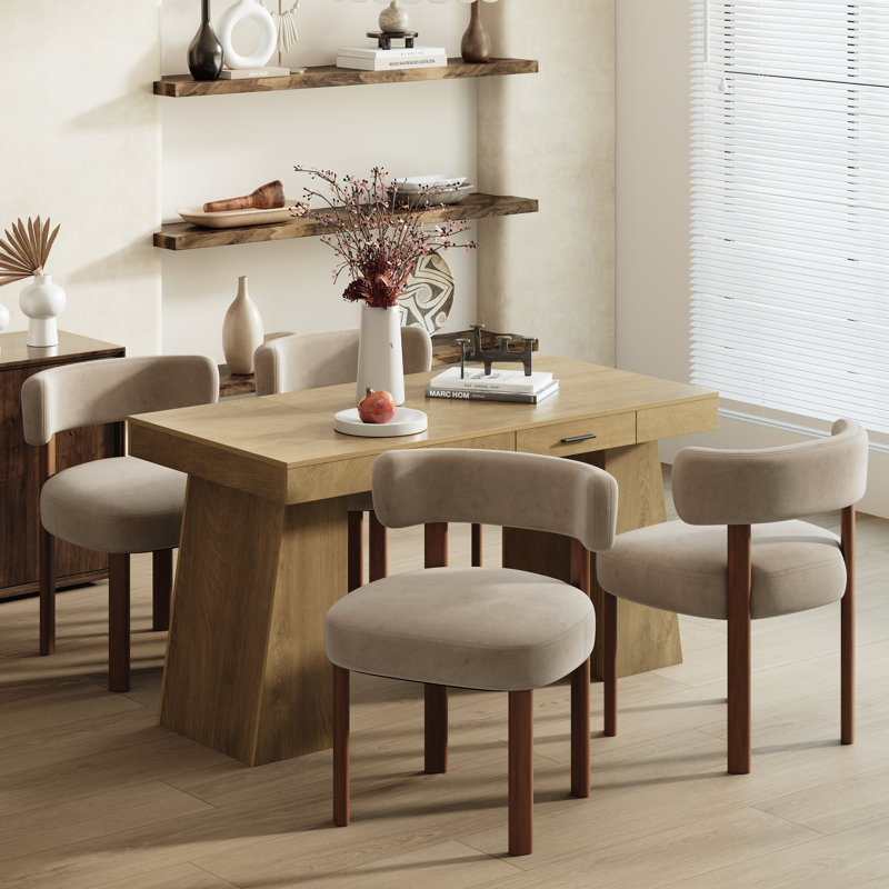 Ensemble de salle à manger en bois massif pour 4 personnes avec table rectangulaire de 55 pouces et 4 chaises rembourrées