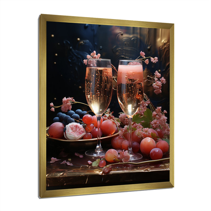 Impression sur toile rose champagne champagne I, Cadre doré à une seule photo, H 32 po x l 24 po x P 1 po