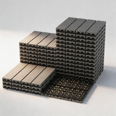 12 x 12 Inch Outdoor Deck Tiles, Interlocking, Waterproof Composite, Patio Balcony, Gray, 48 PCS