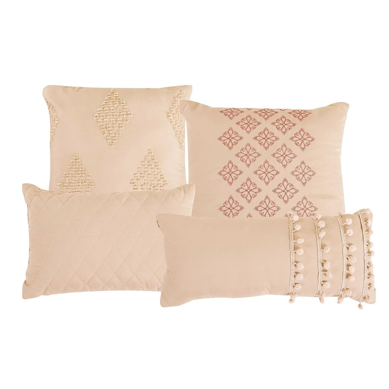 7 Piece Beige Boho Geometric Bedding Comforter Set, King Comforter + 6 Additional Pieces Included
