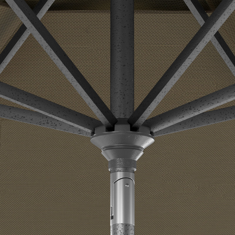 Parasol de patio gris 11 pieds avec manivelle en aluminium en oléfine champagne, Oléfine brun clair