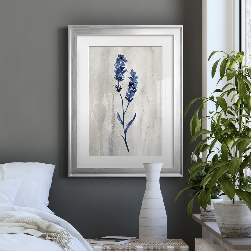 Indigo Botanical II par J Paul - reproduction de cadre photo, Encadrement argenté, H 18,5 po x l 24,5 po x P 1,5 po