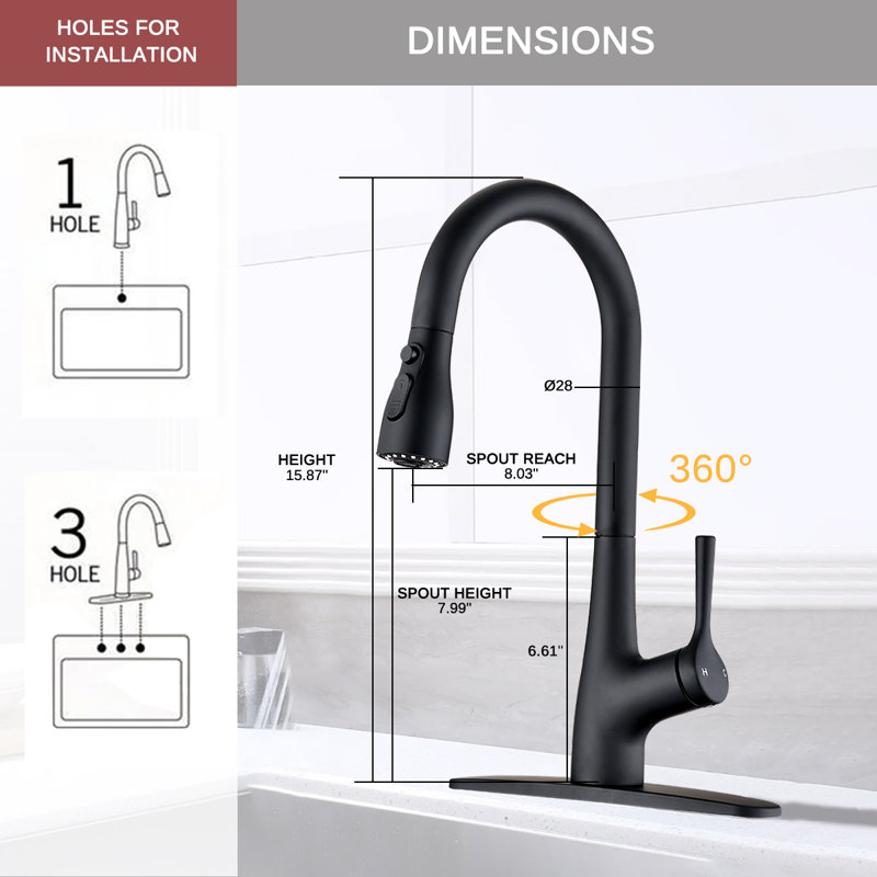 TITAMORE Pull Down Kitchen Faucet, Matte Black