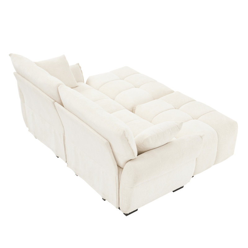 Ensemble de canapé 2 places avec 2 repose-pieds et coussins décoratifs en chenille moelleuse idéale pour un salon ou un dortoir en blanc