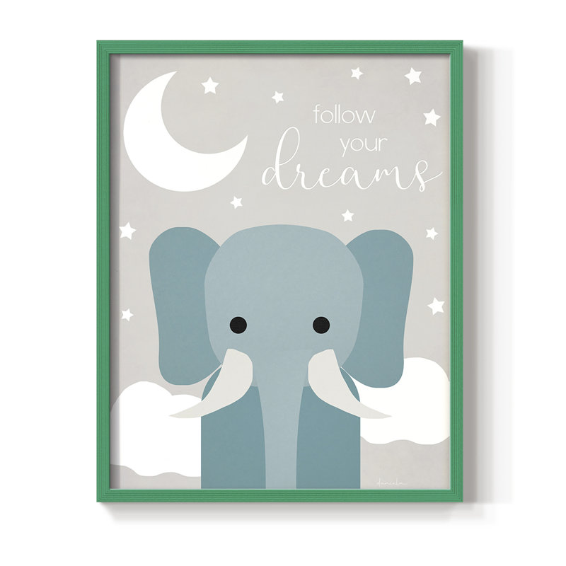 Dreams Elephant, reproduction encadrée - bois massif, Vert, H 10 po x l 8 po
