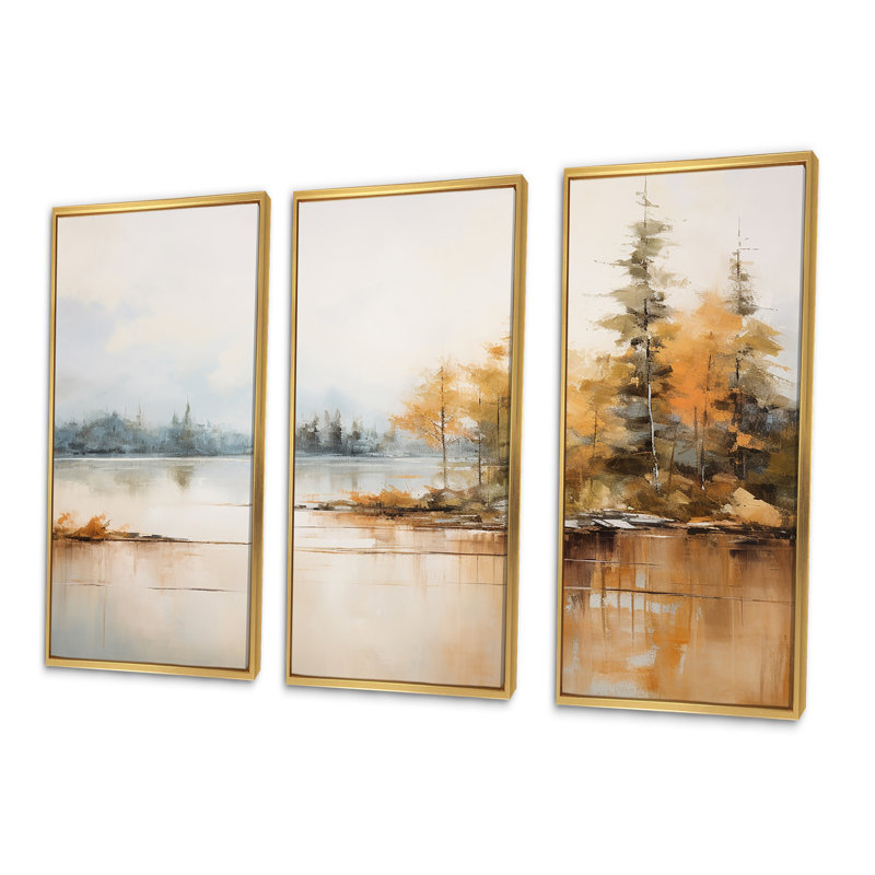 Minimalisme, lac, tranquillité, rivière, ensemble d'art mural, Cadre flottant doré, H 28 po x l 36 po x P 1 po