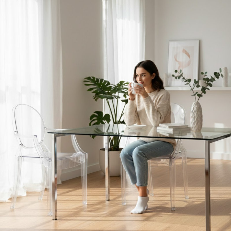 Modern Clear Plastic Dining Chair - Stackable Side Chair for Kitchen, Dining Room, Office and Indoor & Outdoor Use