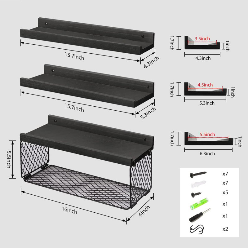 Tablettes murales flottantes, Noir
