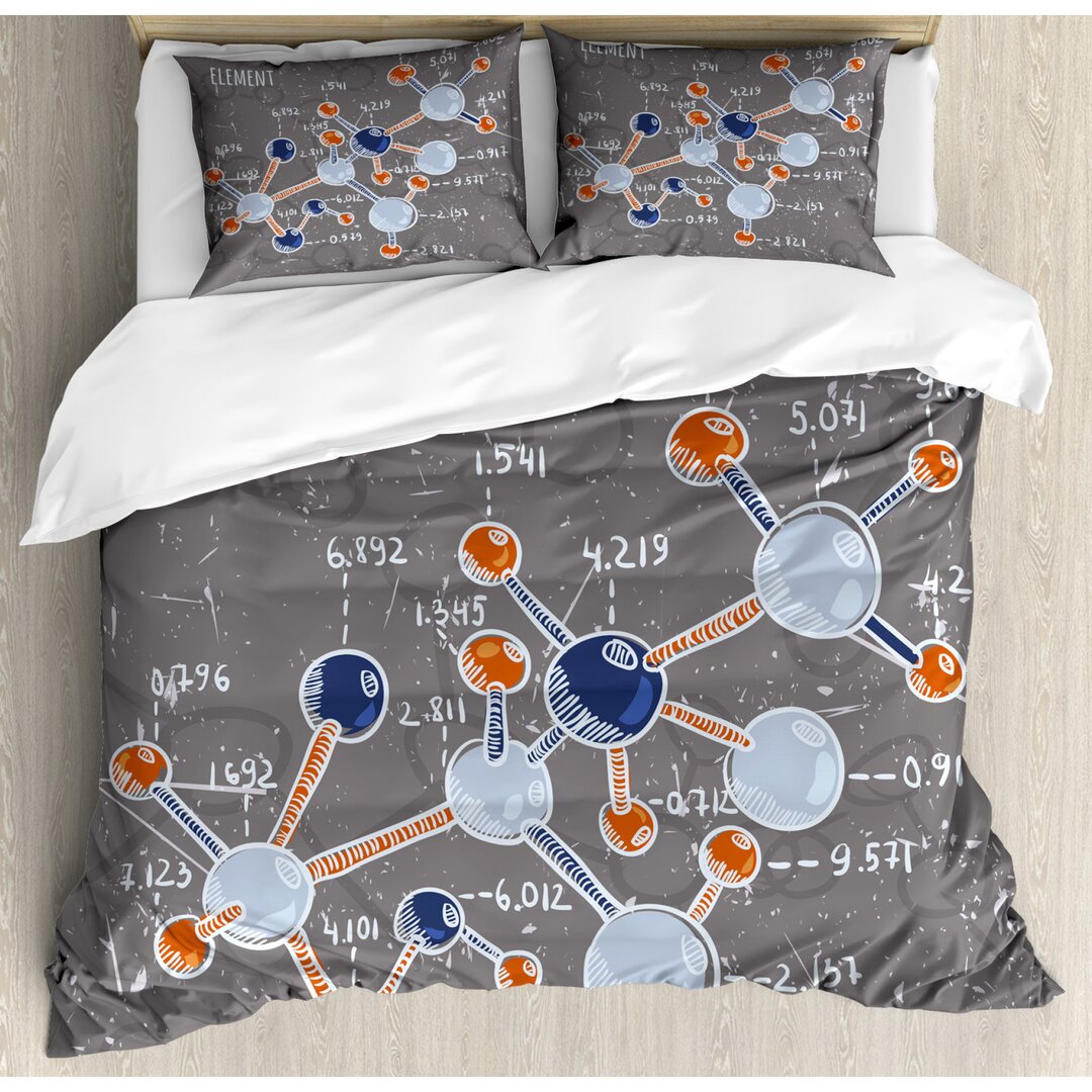 Bettbezug Set, Formel Wissenschaft Grafik, Grunge, Schwachgrau Orange Weiss