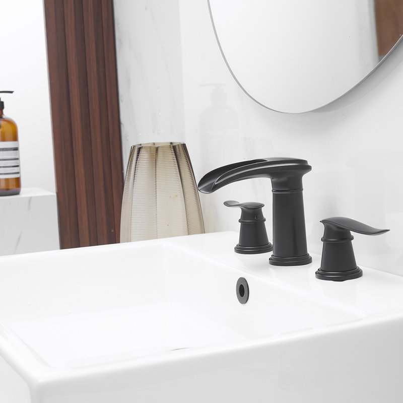 8 In. Waterfall Widespread 2-Handle Bathroom Faucet With Pop-Up Drain Assembly In Spot Resist , Matte Black