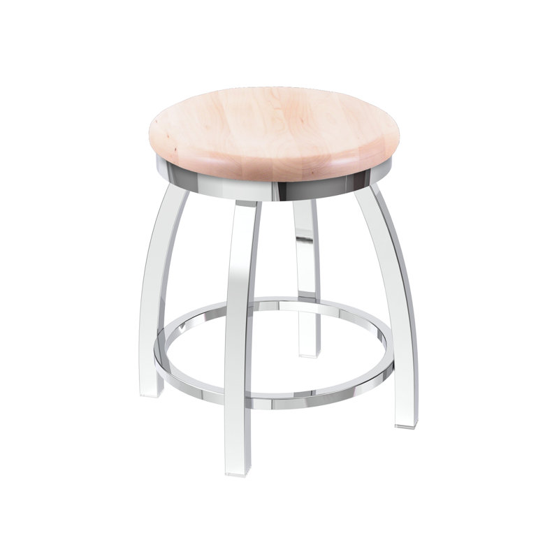 802 Misha Swivel Vanity Stool with Wood Seat, Natural Maple, Chrome