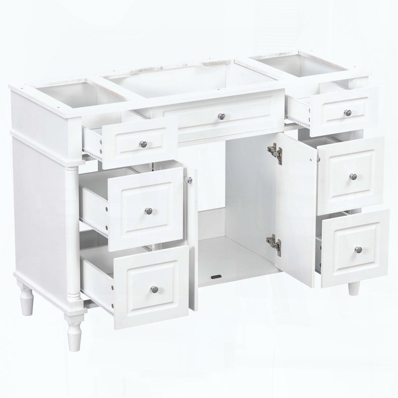 Meuble-lavabo autoportant de style vintage de 47,2 po avec 6 tiroirs et 2 portes seulement, 91,27 lb blanc