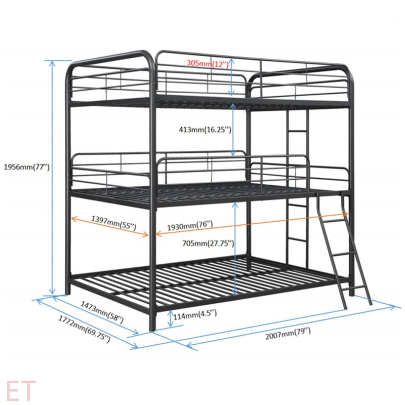 Lit superposé triple Furniture, complet / complet / complet