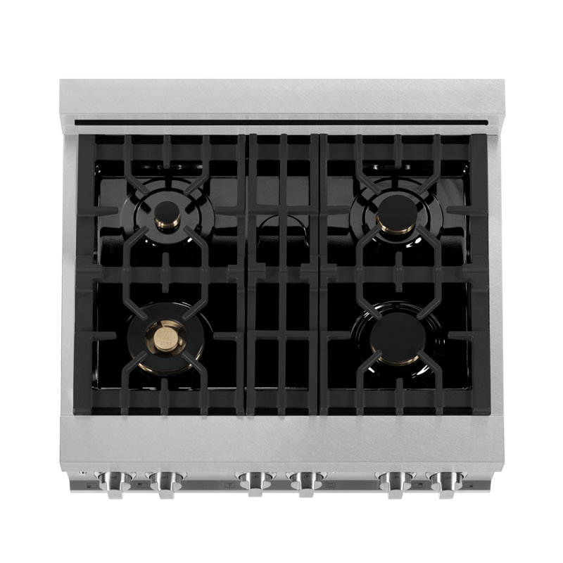 ZLINE 30 in. 4.0 cu. ft. Legacy Dual Fuel Range with 4 Burner Gas Cooktop and Electric Convection Oven in Satin Stainless Steel with Griddle