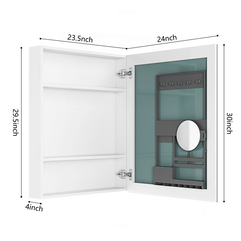 24'' W X 30'' H Surface Frameless Mirror Medicine Cabinet, Beveled Mirror Edges Bathroom Medicine Cabinet, Right Opening Door
