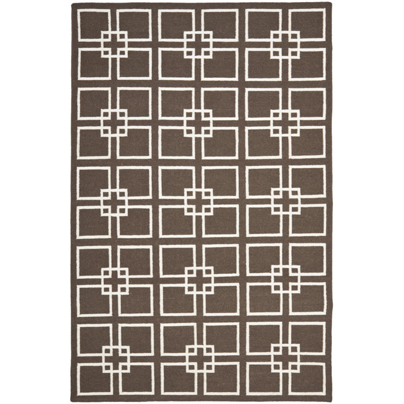 Dance Martha Stewart Flat Weave Wool/Silk/Cotton Geometric Rug in Soilbrown, Rectangle 5' x 8'