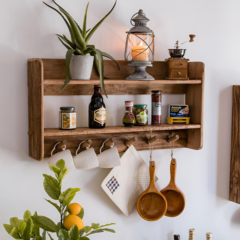 Tablette murale rustique en bois massif