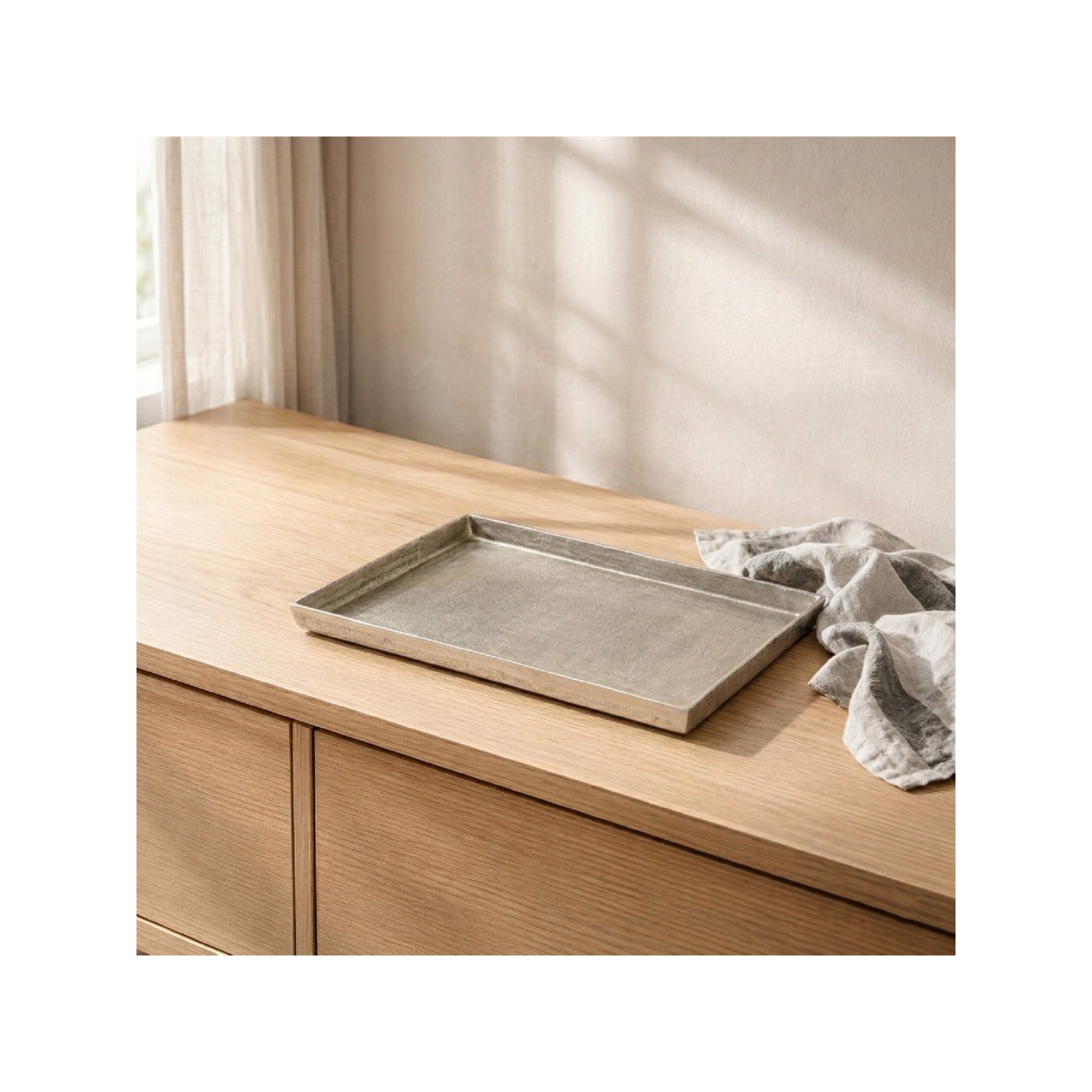 Aluminum Tray - Set of 1, Gray, 2" H x 28" W x 18" D